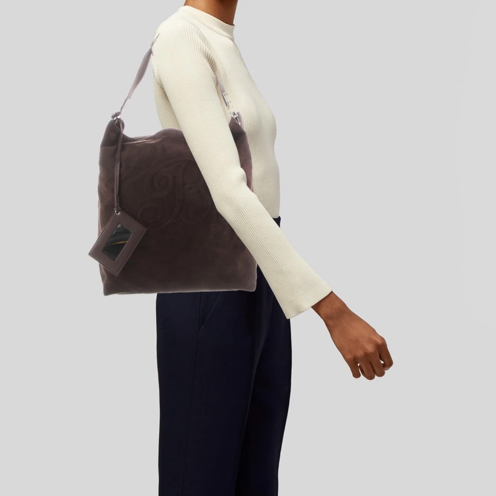 Brown suede hobo bag
